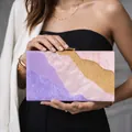 Elegant acrylic clutch bag with purple marble patterns and gold glitter accents - Purple