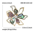 Vintage bloemenbroche in goudkleurig metaal met schelpinleg, kristallen en afmetingen - Goud (Goud 4292-GD)