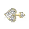 Goldener Ring aus S925 Sterlingsilber mit doppeltem Herzdesign und Zirkonia-Besatz - Einstellbar Offen / Goldfarben (DY120723-S-G-WH)