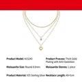 Three-layer 925 silver necklace with heart pendant and 8mm moissanite in gold finish - N15243 2ct Moissanite - Heart Layered