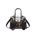 Mini leopard print handbag with cartoon feet charms and shiny patent finish - Brown