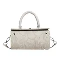Detailed relief flower embossing on cream-white box bag with silver hardware - Gray
