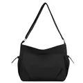 Bolso bandolera de nailon negro impermeable con múltiples bolsillos y correa ajustable - Negro Clásico