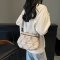 Off-white quilted space cotton crossbody bag with brown leather trim and wide strap - Off White