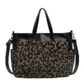 Schicke Tragetasche mit Leopardenmuster und schwarzem Leder und Schultergurt - Leopard Schwarz