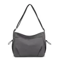 Bolso bandolera de nailon gris oscuro impermeable con correa ajustable y cordón lateral - Gris