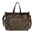 Leopard-Patchwork-Tote-Bag mit braunen Ledergriffen und verstellbarem Schultergurt - Leopard Kaffee