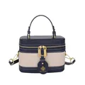 Borsa a scatola bicolore in pelle blu navy e tela beige con hardware dorato - Blu