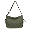 Army green nylon crossbody bag for women with multi-pocket design and adjustable strap - Olive Green