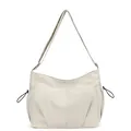 Minimalist beige nylon crossbody bag with pleated detail and adjustable shoulder strap - Off White