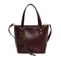 Burgundy oil wax leather bucket bag with pretzel charm and woven rope detail - Burgundy