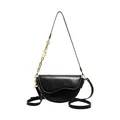Borsa a sella nera minimalista con patta ondulata e tracolla a catena d'oro - Taglia unica / Nero