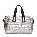 Bolso acolchado plateado con asas negras, estilo deportivo para gimnasio o viaje - Plateado