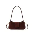 Brown vintage crescent underarm bag with suede texture and gold fashion lettering - Coffee