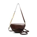 Borsa a sella marrone scuro con tracolla a catena dorata e finitura in pelle liscia elegante - Taglia unica / caffè