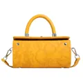 Yellow floral embossed cylinder box bag with top handle and detachable strap - Yellow
