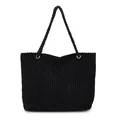 Bolso tote minimalista de pana negra con asas de cuerda para el uso diario casual - Negro
