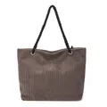 Bolso tote de pana marrón con asas de cuerda trenzada negra y gran capacidad - gris oscuro