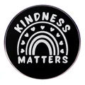 Kindness Matters rainbow enamel pin with hearts on black metal background badge - Kindness Matters