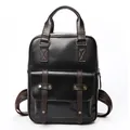 Zaino rétro in pelle PU nera con finiture marroni e rivetti vintage in stile college - Nero