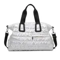 Quilted down-style fitness travel bag in bright white with black straps and zip pocket - White