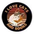 Retro circular cat and books enamel pin badge with I LOVE CATS AND BOOKS text - I Love Cats And Books Style