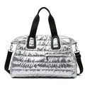 Quilted silver gym bag with metallic finish, large capacity waterproof sports handbag - Silver