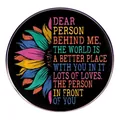 Inspirational sunflower enamel pin with motivational quote on a black round metal badge - Inspirational English Quote (The World Will Become Better)