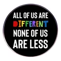 Enamel pin with All of us are different slogan on a minimalist black circular badge - All Of Us Are Different