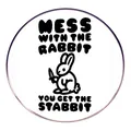 Funny cartoon rabbit with knife pin badge with Mess with the Rabbit You Get the Stabbit text - Mess With The Rabbit You Get The Stabbit