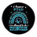 Spilla tonda smaltata I Have PTSD con motivo arcobaleno leopardato e stelle con cuori - Stile PTSD Awareness