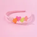 Girl's pink glitter headband with five colorful 3D hearts for daily or party wear - Pink Heart