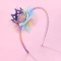 Serre-tête couronne de princesse à paillettes pour filles avec dentelle arc-en-ciel - Coloré