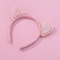 Süßer rosa Katzenohren-Haarreif mit Plüsch und Glitzer für Mädchen-Partyschmuck - Rosa
