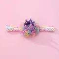 Toddler elastic headband featuring a purple sequin crown and rainbow mesh netting - Colorful