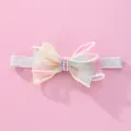 Elastic baby headband with colorful gradient tulle bow and white pearl embellishments - Multi-Color Bowknot Hairband