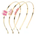 Set aus drei goldenen Haarreifen mit rosa Emaille-Kronen und Schleifen-Verzierungen - Geschenkbox Krone Und Schleife Stil