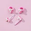 Cute pink resin unicorn hair clip and elastic hair tie set for young girls hair styling - Unicorn Hair Tie And Hair Clip Set