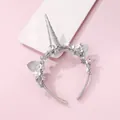 Sparkly silver unicorn headband for kids featuring glitter ears and star sequin accents - Silver