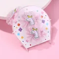 Set de pinzas para el pelo con bordado de unicornio y tul rosa para niñas en tarjeta - Estilo de Flor de Unicornio (HCS019) / Diadema Y Pinza Para El Pelo