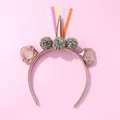Diadema de unicornio con orejas brillantes, pompones de colores y cintas para niñas - Diadema Unicornio Pompon Dorado
