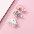 Schattige haarspeldjesset voor kinderen met glitterregenboog, onweerswolk en witte wolk kwast - Regenboog Wolk Bliksem Haarclips