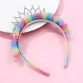Dettaglio del cerchietto per bambini con pizzo arcobaleno e diadema in argento - Cerchietto Corona in Pizzo Multicolore