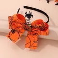 Détail du serre-tête d'Halloween avec nœud en toile d'araignée et citrouille pailletée - Serre-Tête Nœud Orange Citrouille Araignée