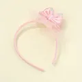 Cerchietto rosa con fiocco, pizzo a rete, ricamo a cuore e perle bianche per bambine - Stile Fiocco Rosa in Rete