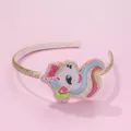 Rosa und goldfarbenes Kinder-Stirnband mit einem bunten bestickten Einhorn-Aufnäher - Besticktes Einhorn (Rosa)