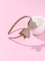 Detail of gingham checkered fabric headband with large yellow and purple bow ornament - Simple Bowknot Headband