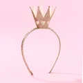 Detailed view of a rose gold glitter crown headband with a heart hollow-out design - Gold