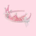 Detail of pink birthday crown headband with number 5 and white faux pearls - Number 5 Style / Pink
