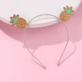 Close-up of glittery pineapple hair hoop with sequins on a pink background base - Embroidered Pineapple Headband